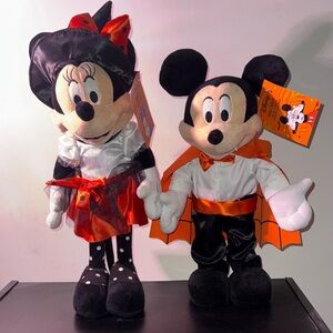 Disney Halloween Mickey and Minnie Plush Duo in Black and Orange